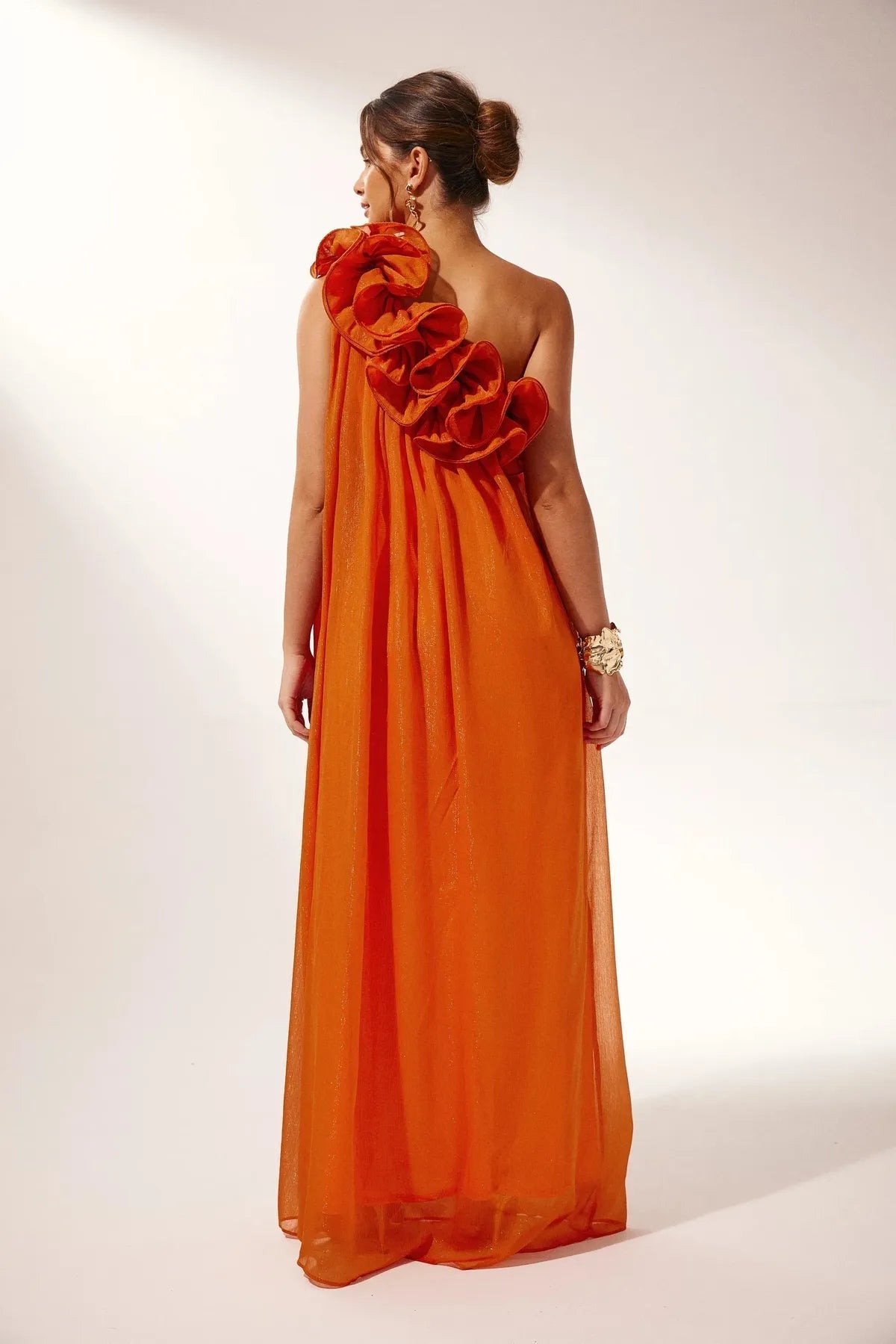 Asymmetric One-Shoulder Floral Evening Gown for Formal Events - Elegant Dress in Lightweight Fabric