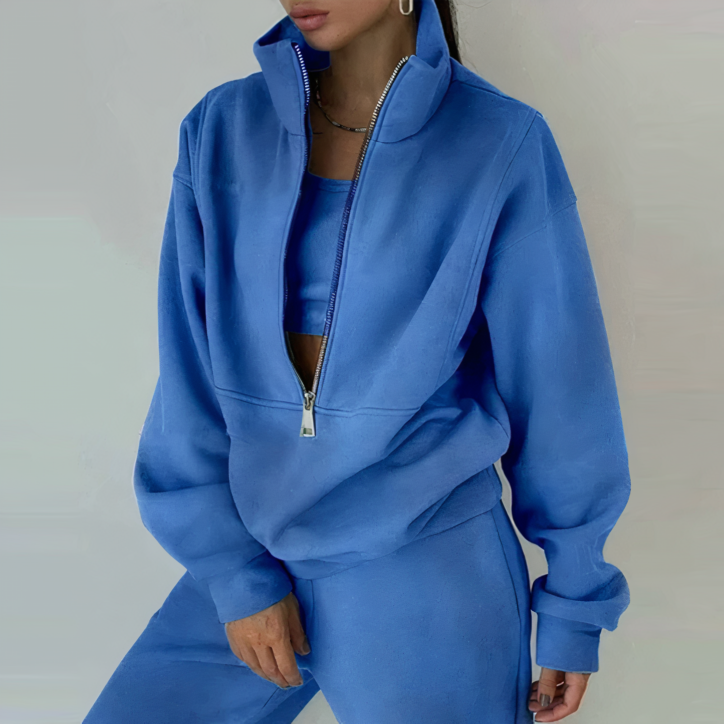 Women's 2-Piece Tracksuit Set with Half-Zip Pullover and Joggers