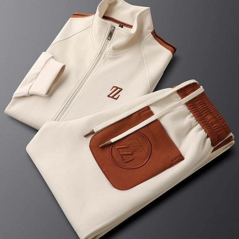 Men’s 2-Piece Tracksuit Set With Zip Jacket and Side-Striped Joggers